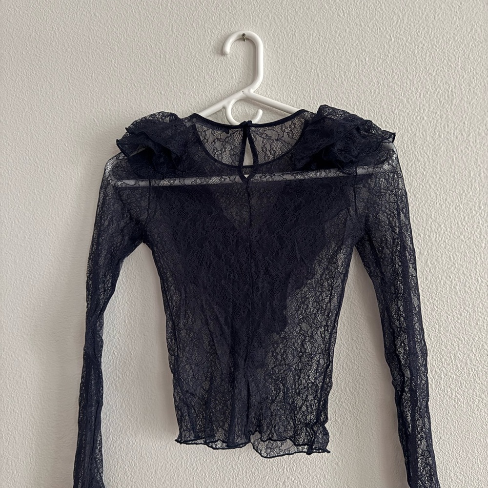 ZARA Blue Lace Ruffle Top - Picture 3 of 6